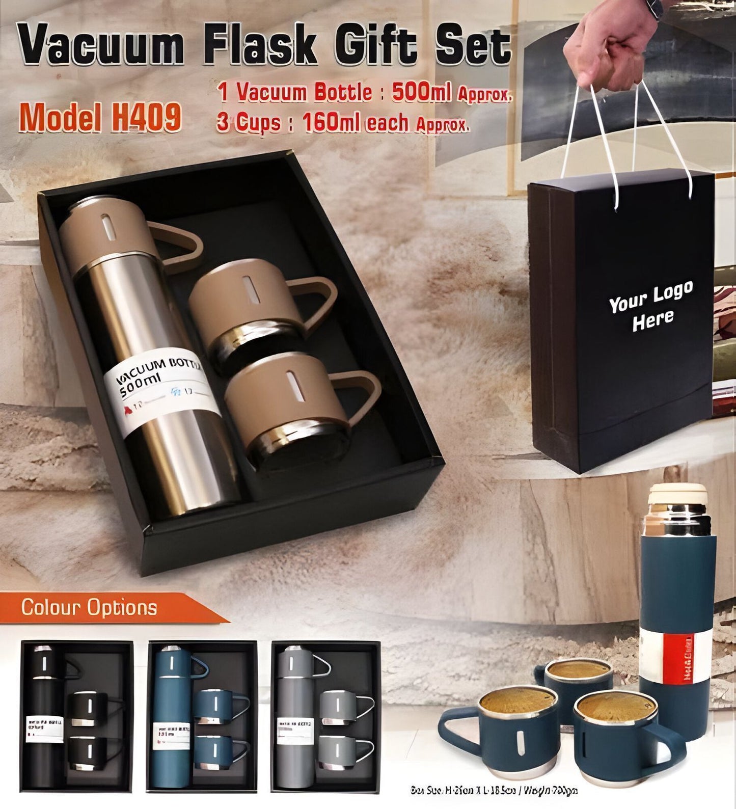 3 Cup Stainless Steel Vacuum Flask Set